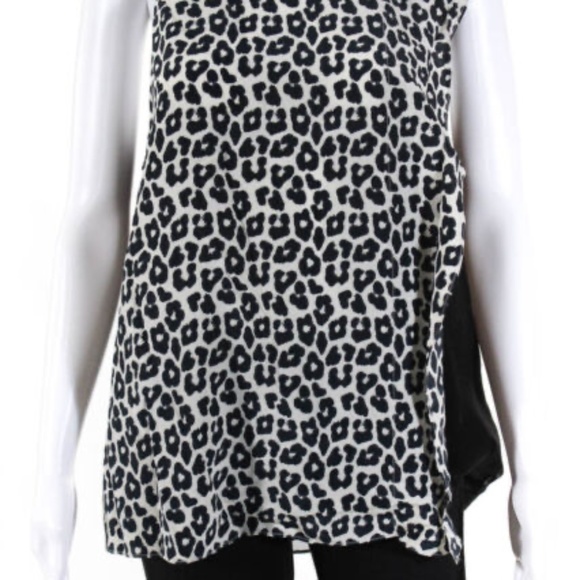 3.1 Phillip Lim Silk Leopard Print Solid Black Chiffon Combo Sleeveless Top Sz 4 - Picture 8 of 9